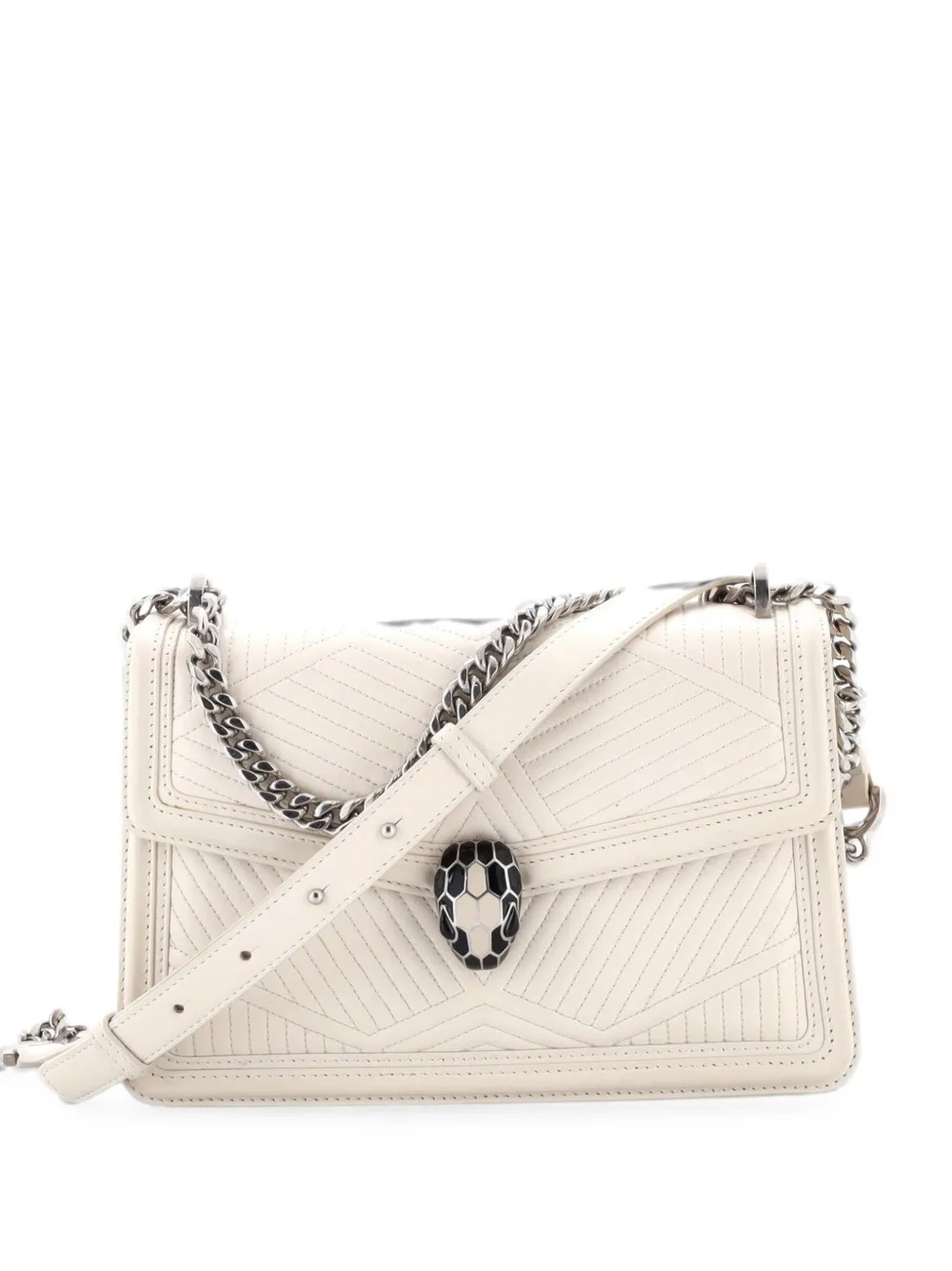 Pre-owned Bvlgari Serpenti Forever Shoulder Bag Quilted Leather Small Crossbody Bag In White