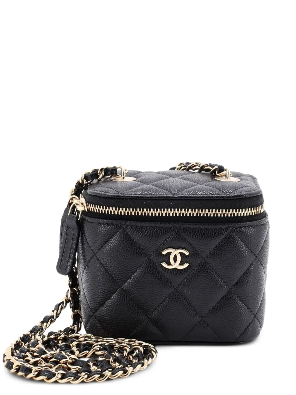 CHANEL Pre-Owned Trousse make up mini in pelle Caviar trapuntata con catena - Nero