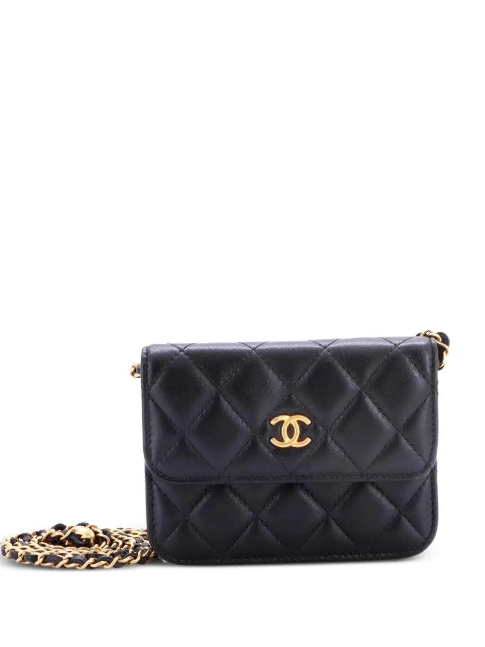 CHANEL Pre-Owned Pearl Crush Flap Clutch with Chain Quilted Lambskin Mini crossbody bag - Black