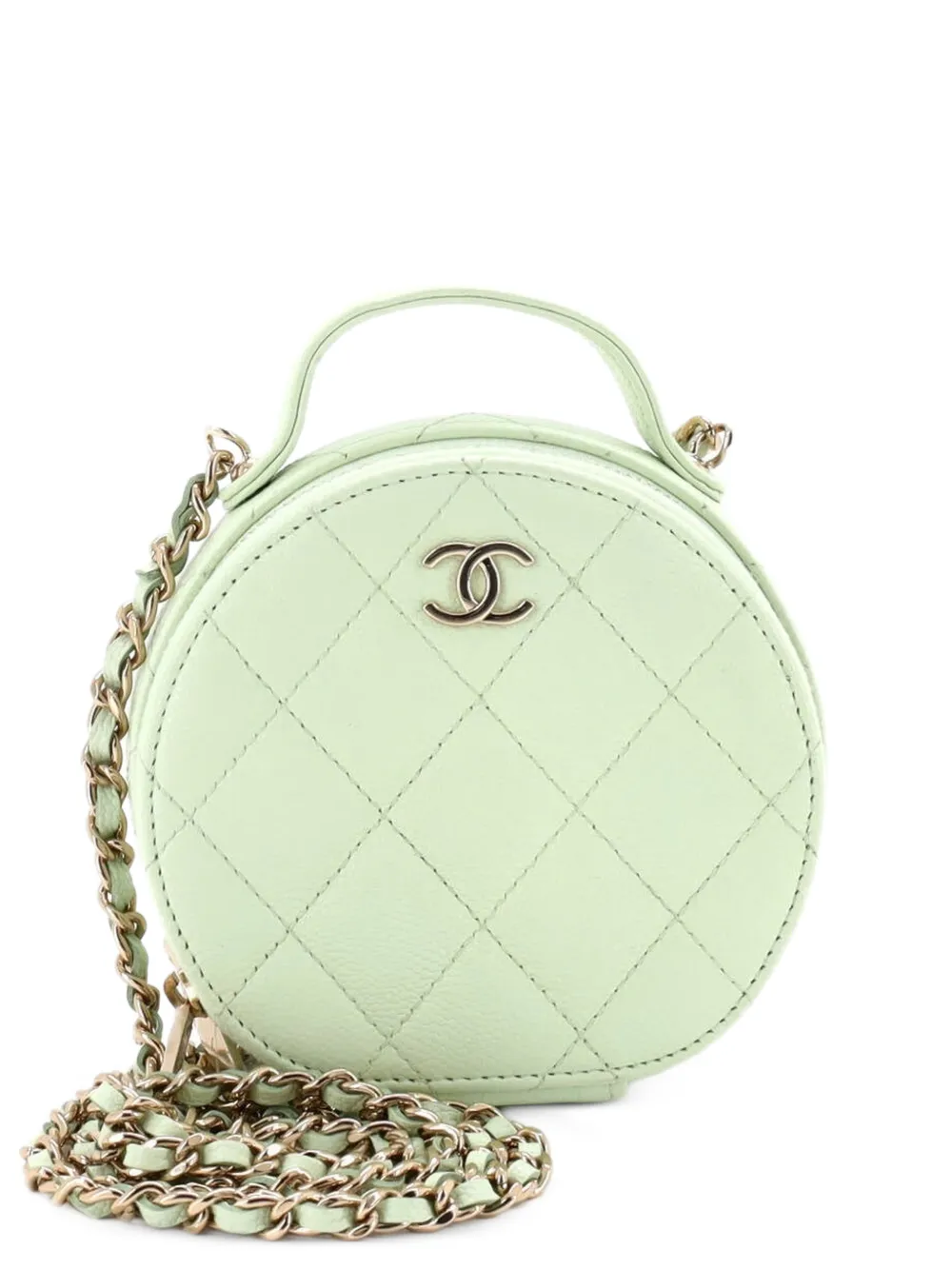 CHANEL Pre-Owned Handle with Care Round Vanity Case with Chain Quilted Caviar Small crossbody bag - Green