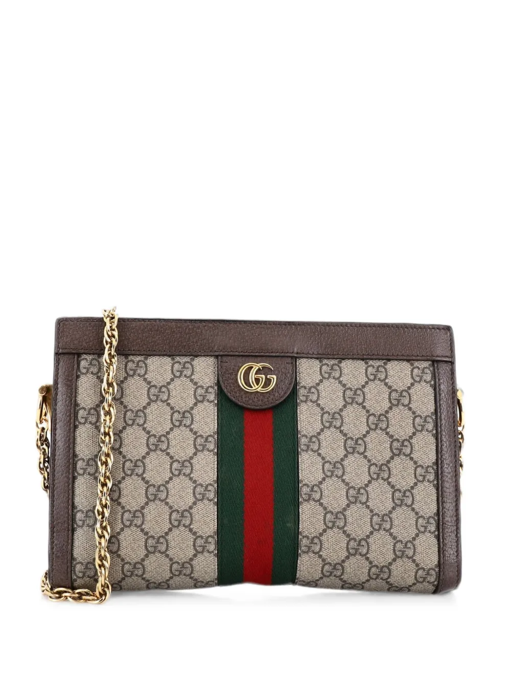 Gucci Pre-Owned Borsa a tracolla Ophidia piccola in tela cerata GG con catena - Marrone
