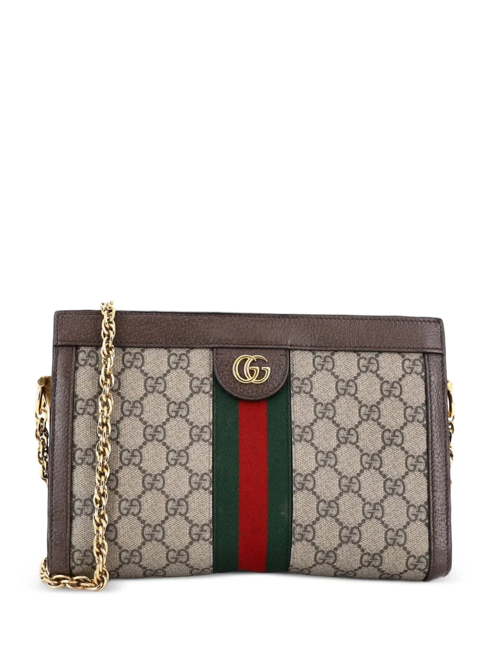 Gucci Pre-Owned Borsa a tracolla Ophidia piccola in tela cerata GG con catena - Marrone