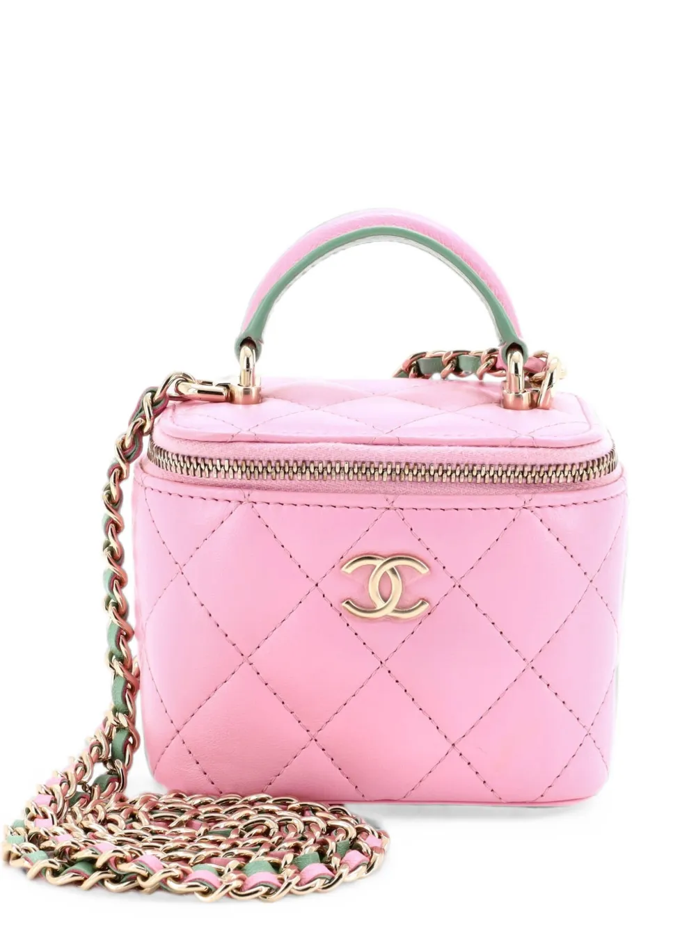 CHANEL Pre-Owned Borsa a tracolla Vanity Case mini in pelle di agnello trapuntata con manico - Rosa