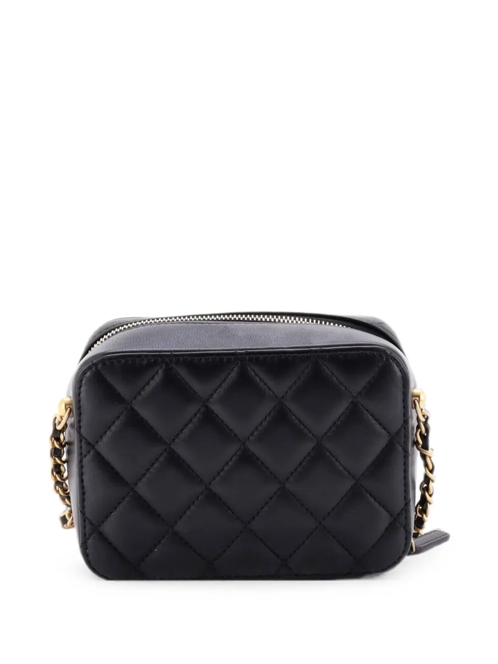  Chanel Pre-owned Pearl Crush Zip Around Vanity Case With Chain Quilted Lambskin Mini Clutch Bag - Noir 