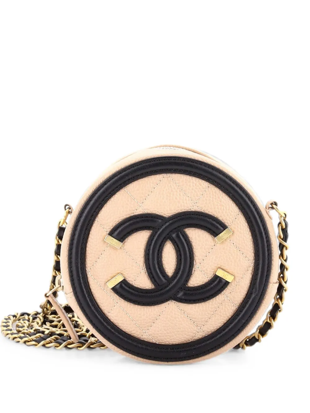 CHANEL Pre-Owned Filigree Round Clutch with Chain Quilted Caviar Mini crossbody bag - Neutrals