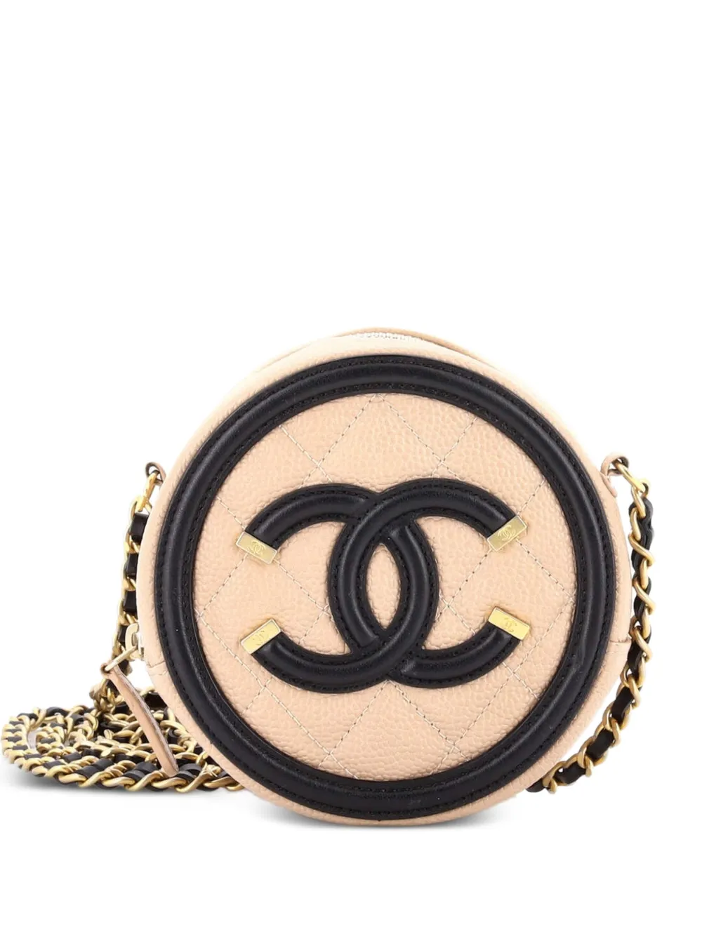 CHANEL Pre-Owned Filigree Round Clutch with Chain Quilted Caviar Mini crossbody bag - Neutrals