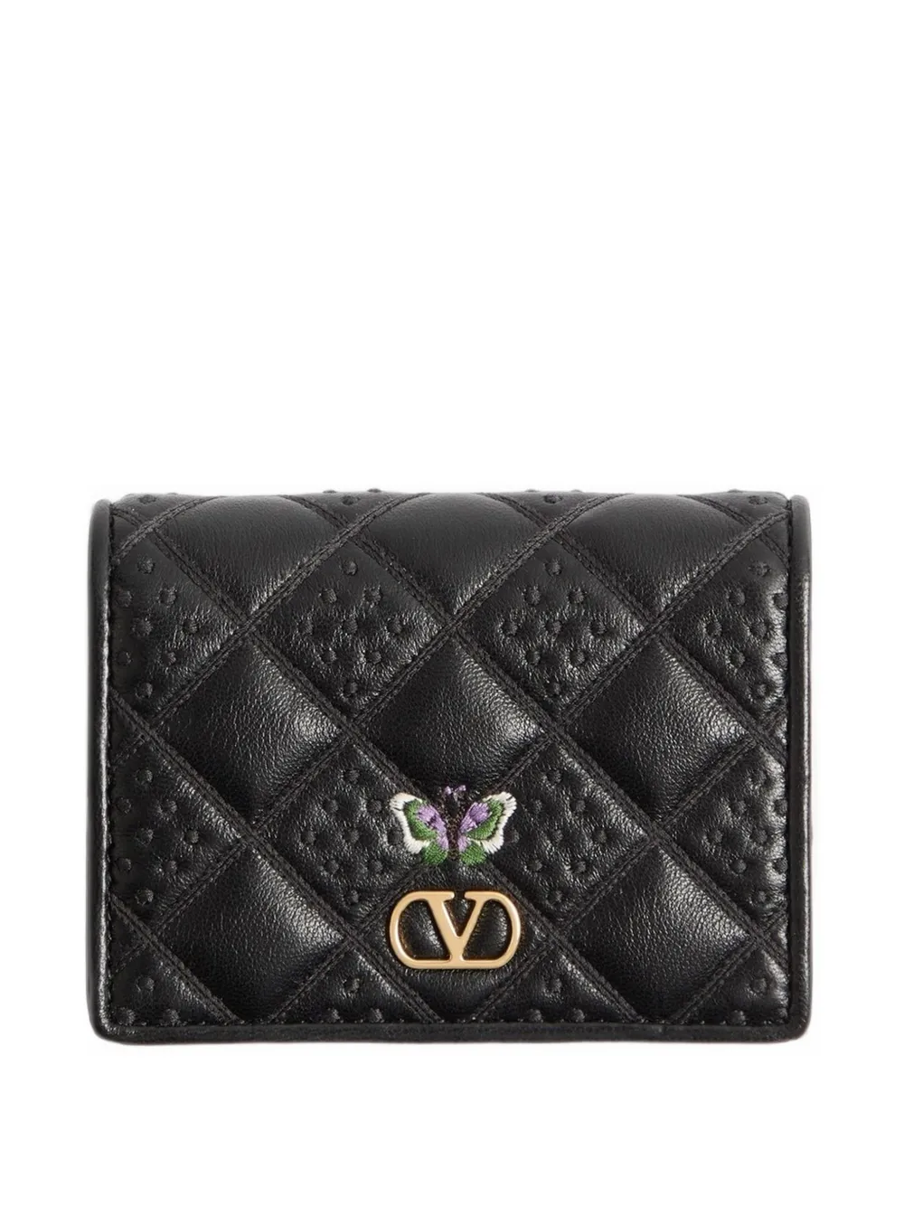 Valentino Garavani Flutterby wallet in shiny nappa leather with butterfly embroidery - Nero