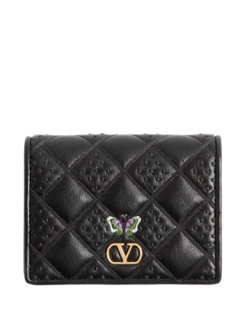 Valentino Garavani Flutterby wallet in shiny nappa leather with butterfly embroidery