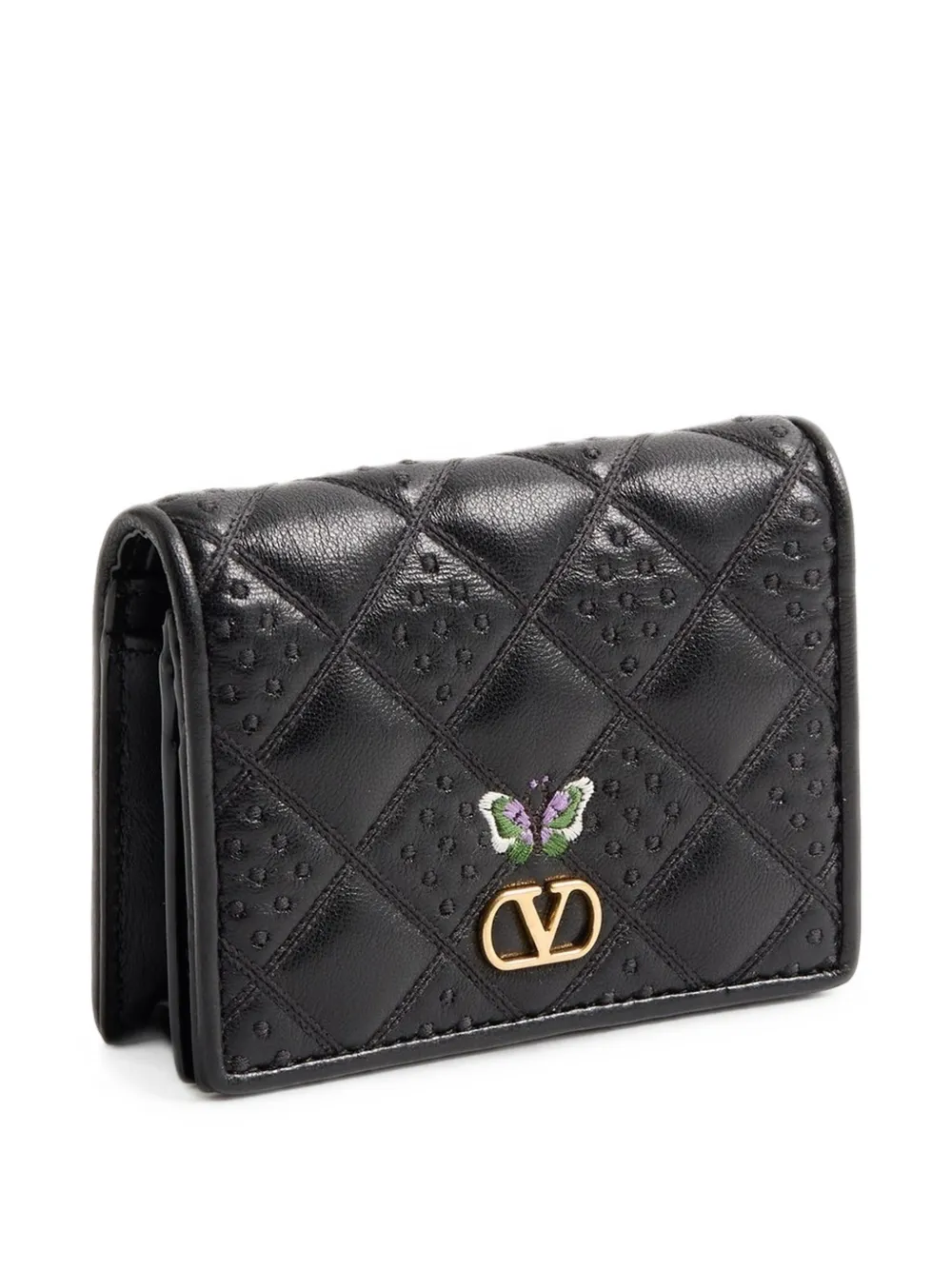 Valentino Garavani Flutterby portemonnee van glanzend nappa leer met geborduurde vlinder Zwart