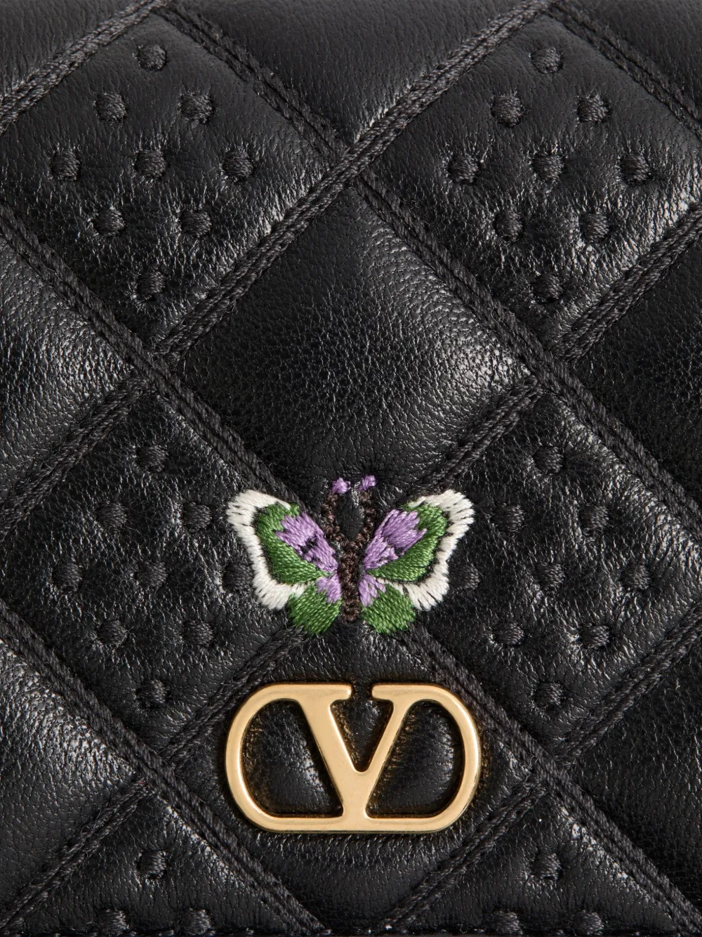 Valentino Garavani Flutterby portemonnee van glanzend nappa leer met geborduurde vlinder Zwart