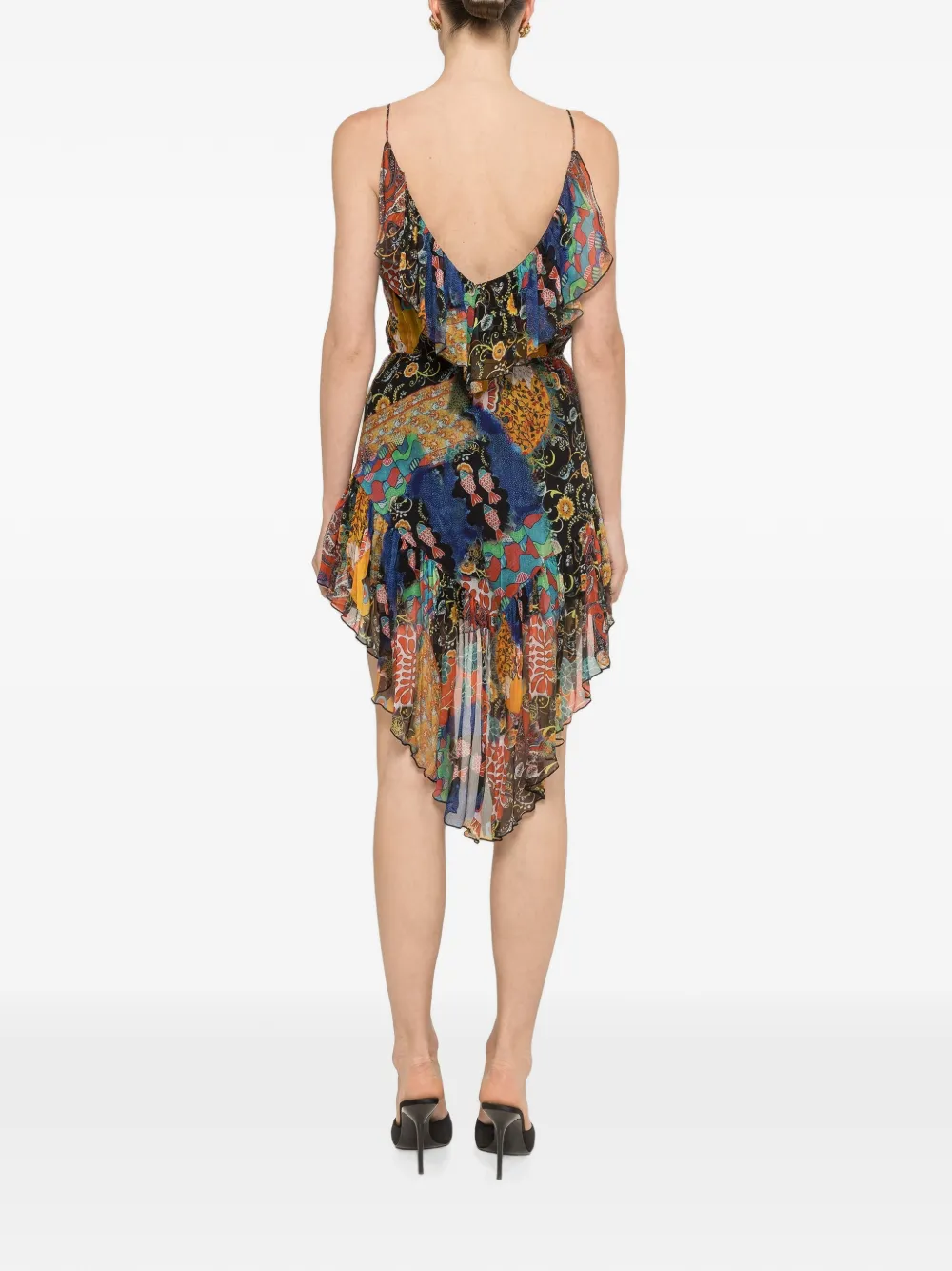 NISSA Asymmetrische chiffon mini-jurk met print Zwart