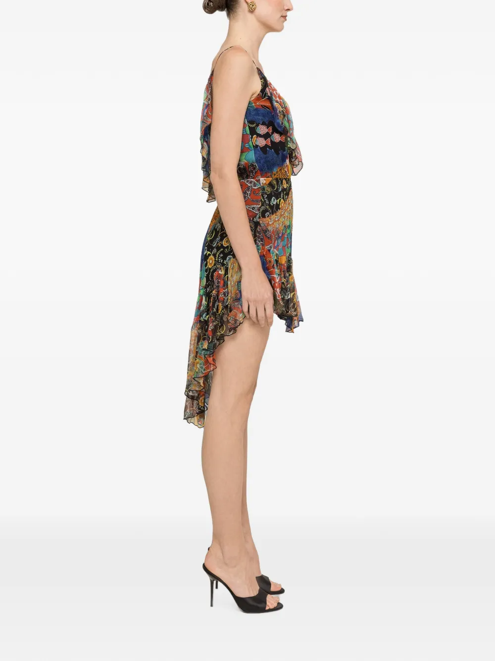 NISSA Asymmetrische chiffon mini-jurk met print Zwart
