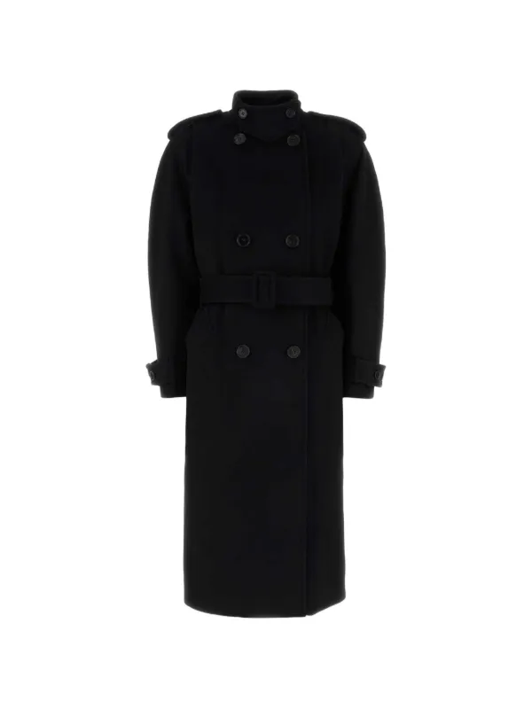 Chloé High-neck Long Coat in Double-face Wool in Black