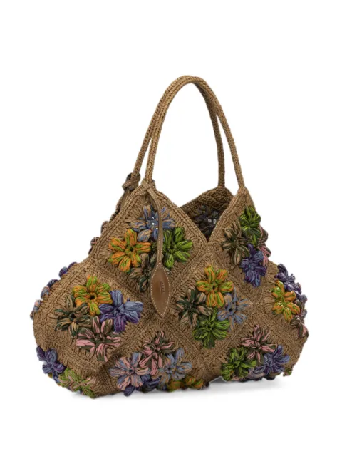 AFAR floral-applique raffia shoulder bag