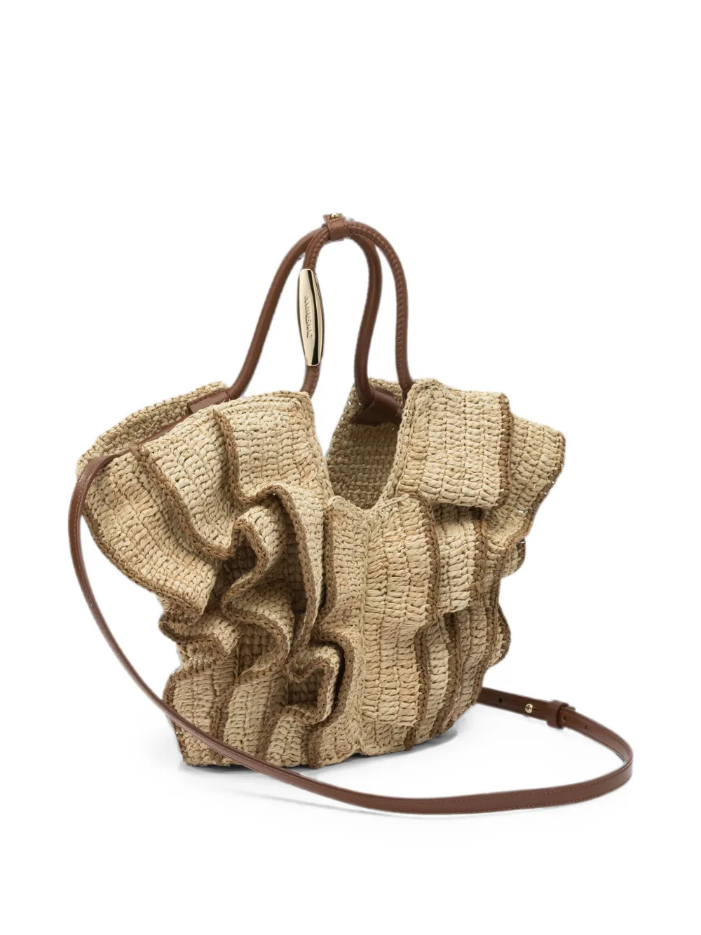  Zimmermann Small Goldentime Ruffled Raffia Tote Bag - Neutro 