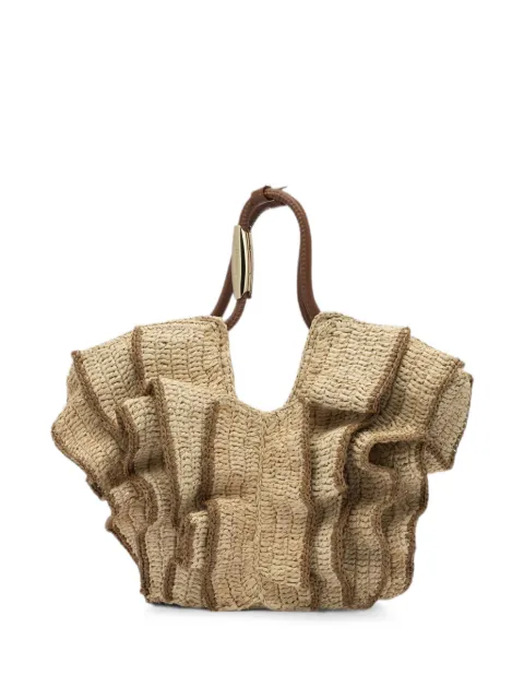 ZIMMERMANN Small Goldentime ruffled raffia tote bag