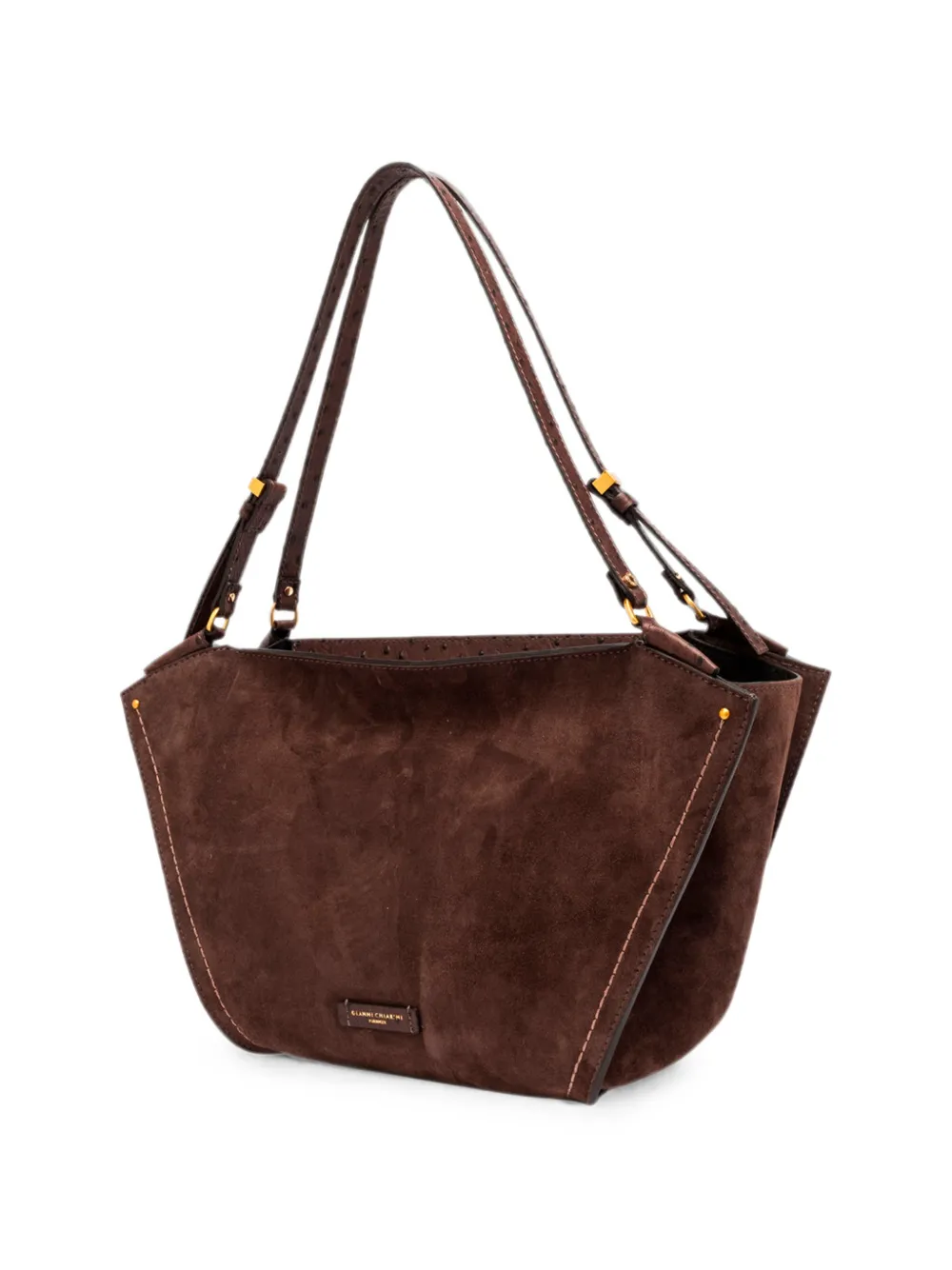 GIANNI CHIARINI Grote Bloom suède schoudertas Bruin