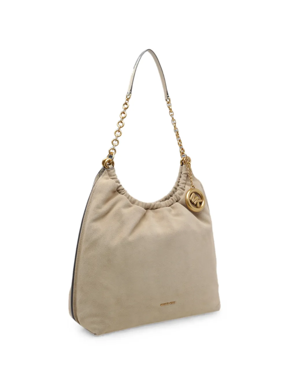 Michael Kors suede logo-charm shoulder bag Beige