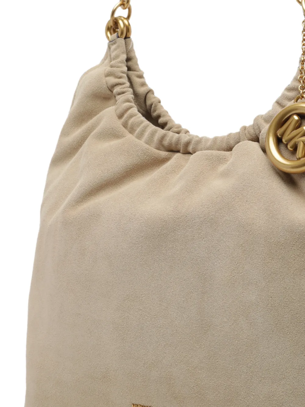 Michael Kors suede logo-charm shoulder bag Beige
