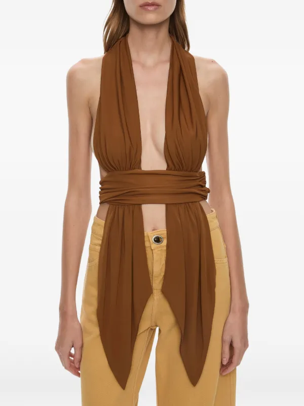 Christopher Esber Scarf-draped Halterneck Top in Brown