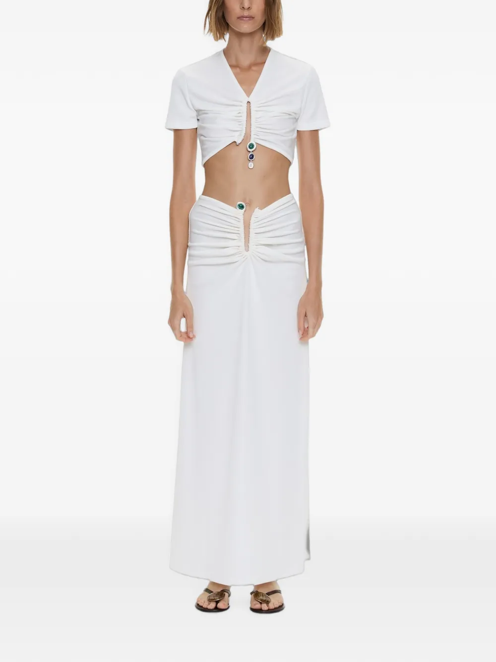 Christopher Esber Droplet T-shirt met ruches en kristallen hanger Wit