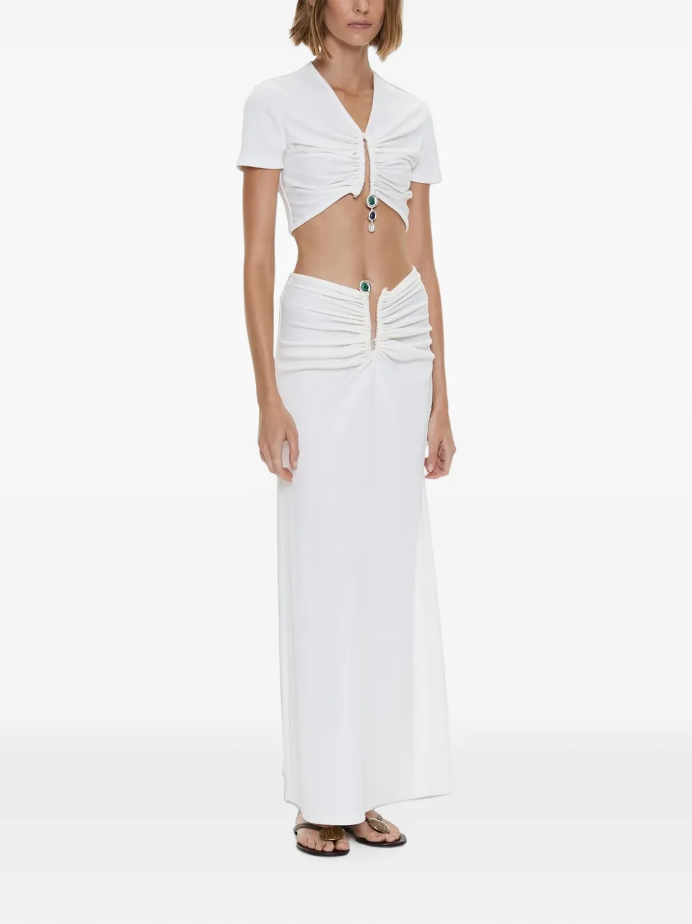 Christopher Esber Droplet T-shirt met ruches en kristallen hanger Wit