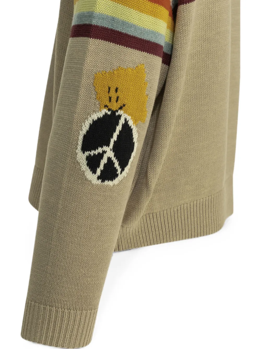 KAPITAL Gestreepte trui met vredesteken Beige