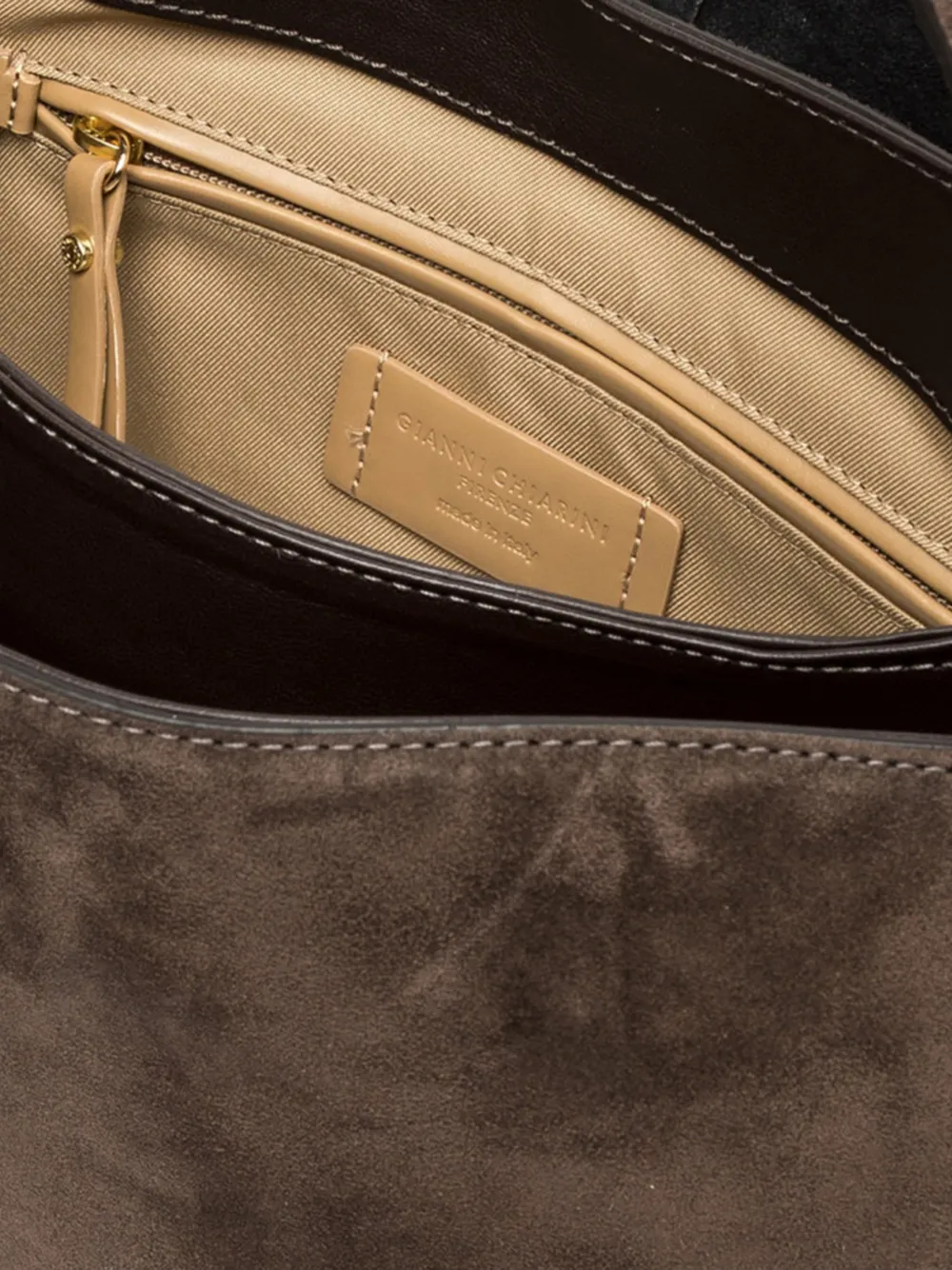 GIANNI CHIARINI Grote Helena Round suède schoudertas Bruin