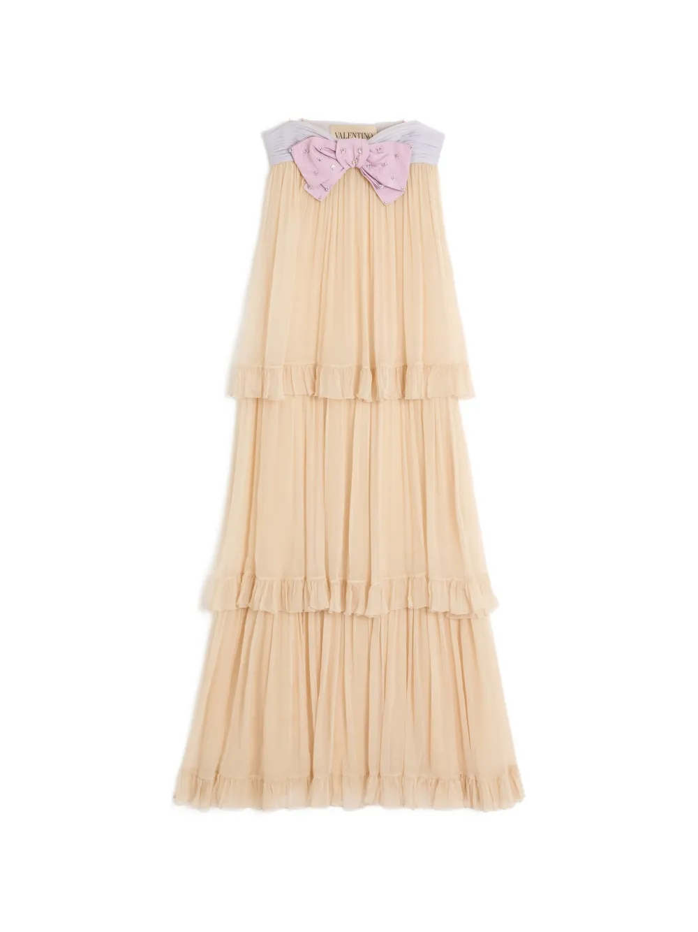 Valentino Garavani embroidered long dress in creponne chiffon - Neutrals