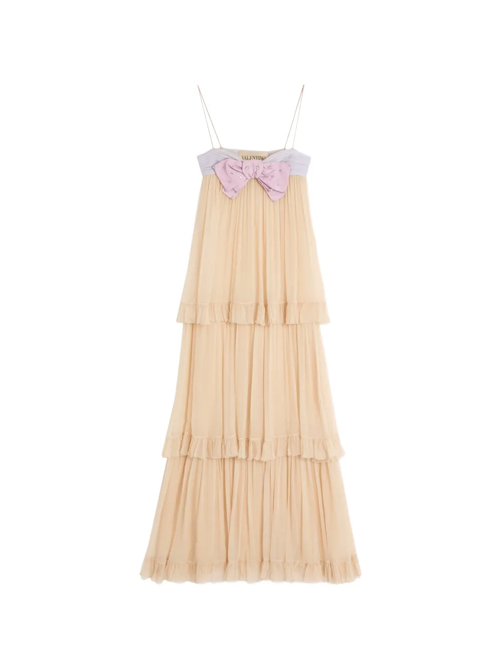 Valentino Garavani embroidered long dress in creponne chiffon - Neutrals