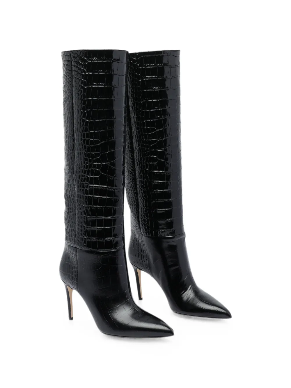 Paris Texas croc-effect patent leather boots Zwart