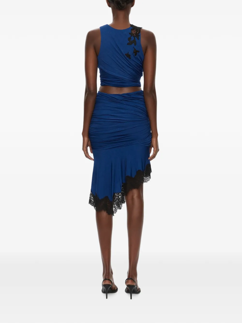 Christopher Esber Incline gesmockte midi-rok met kanten afwerking Blauw