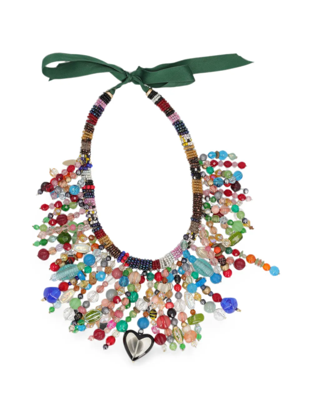 Vintage beaded heart-pendant necklace - Verde