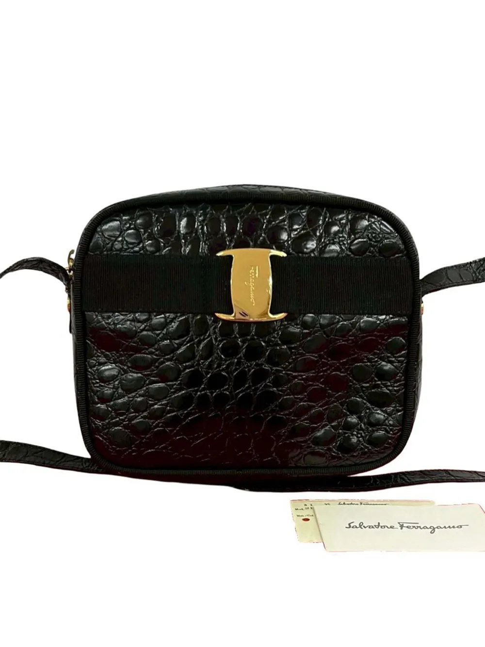  Ferragamo Pre-owned Bandolera Vara De Piel Con Efecto De Piel De Cocodrilo En Relieve 2010-2026 - Negro 