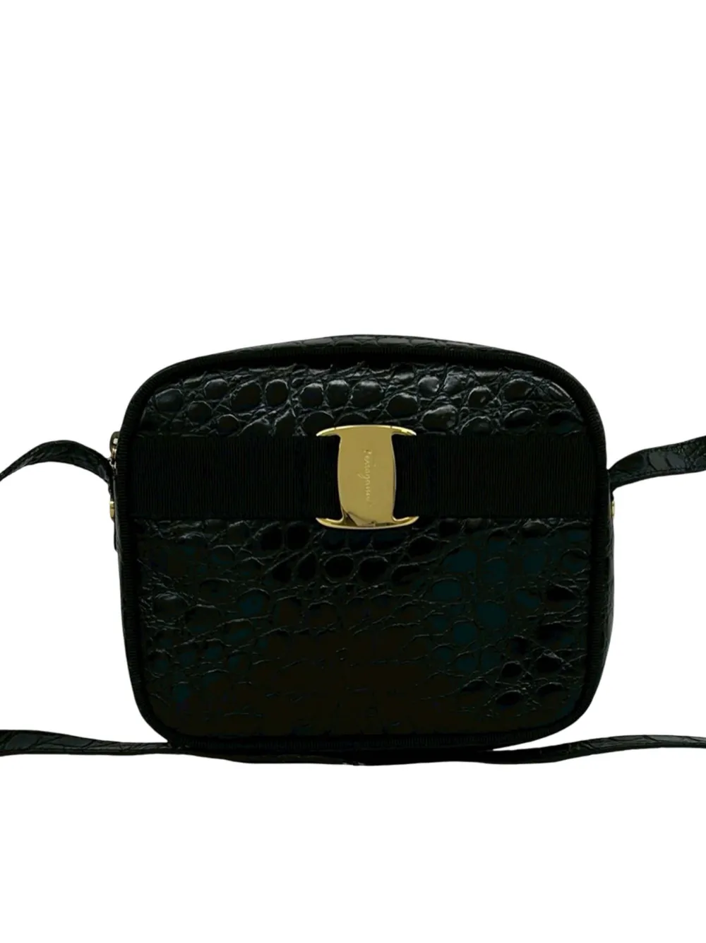 Ferragamo Pre-Owned Borsa a tracolla Vara in pelle goffrata effetto coccodrillo 2010-2026 - Nero