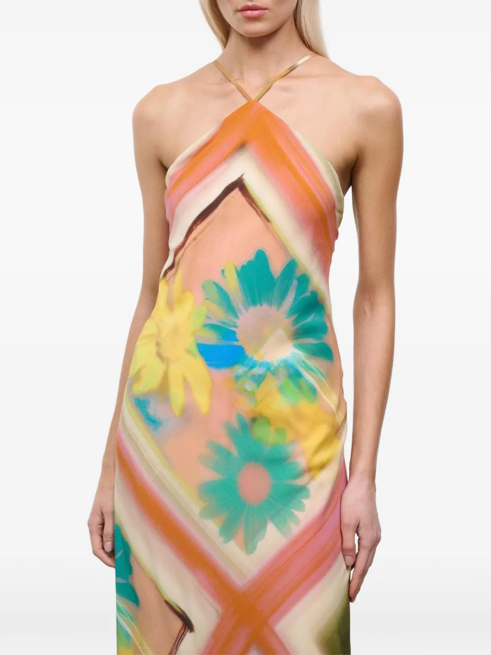 STAUD Cubism maxi-jurk met bloemenprint Beige