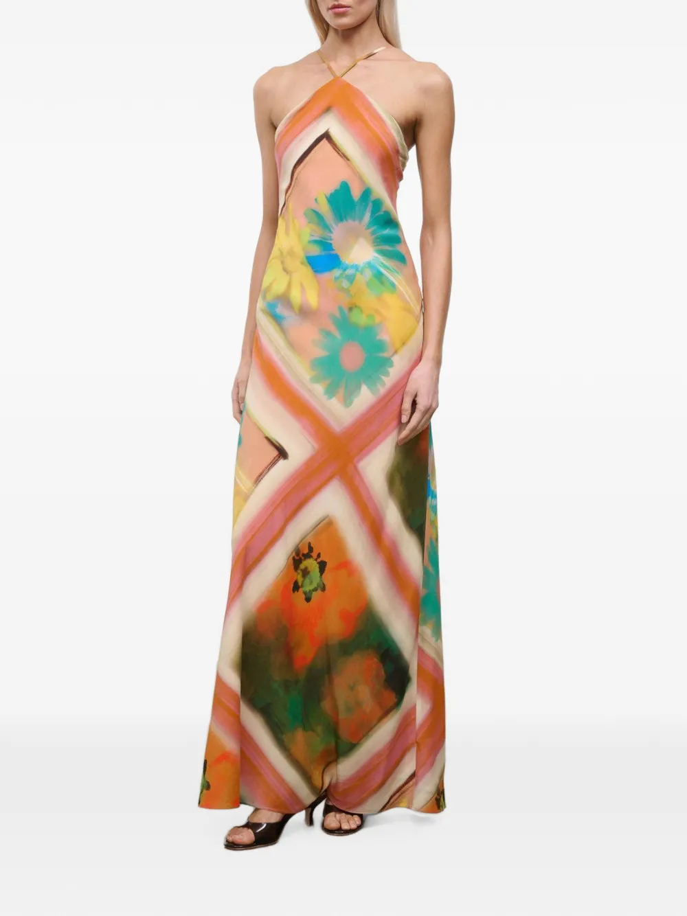 STAUD Cubism maxi-jurk met bloemenprint Beige
