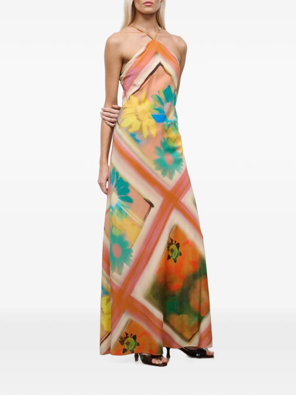 STAUD Cubism maxi-jurk met bloemenprint Beige