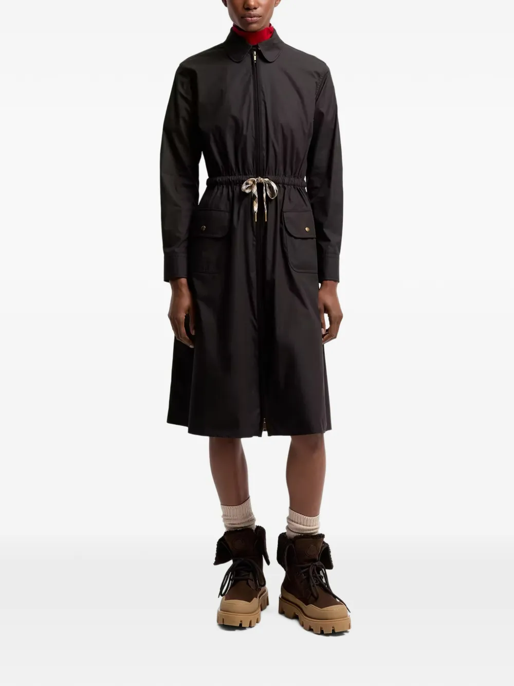 Moncler Midi-jurk met trekkoord en rits Zwart