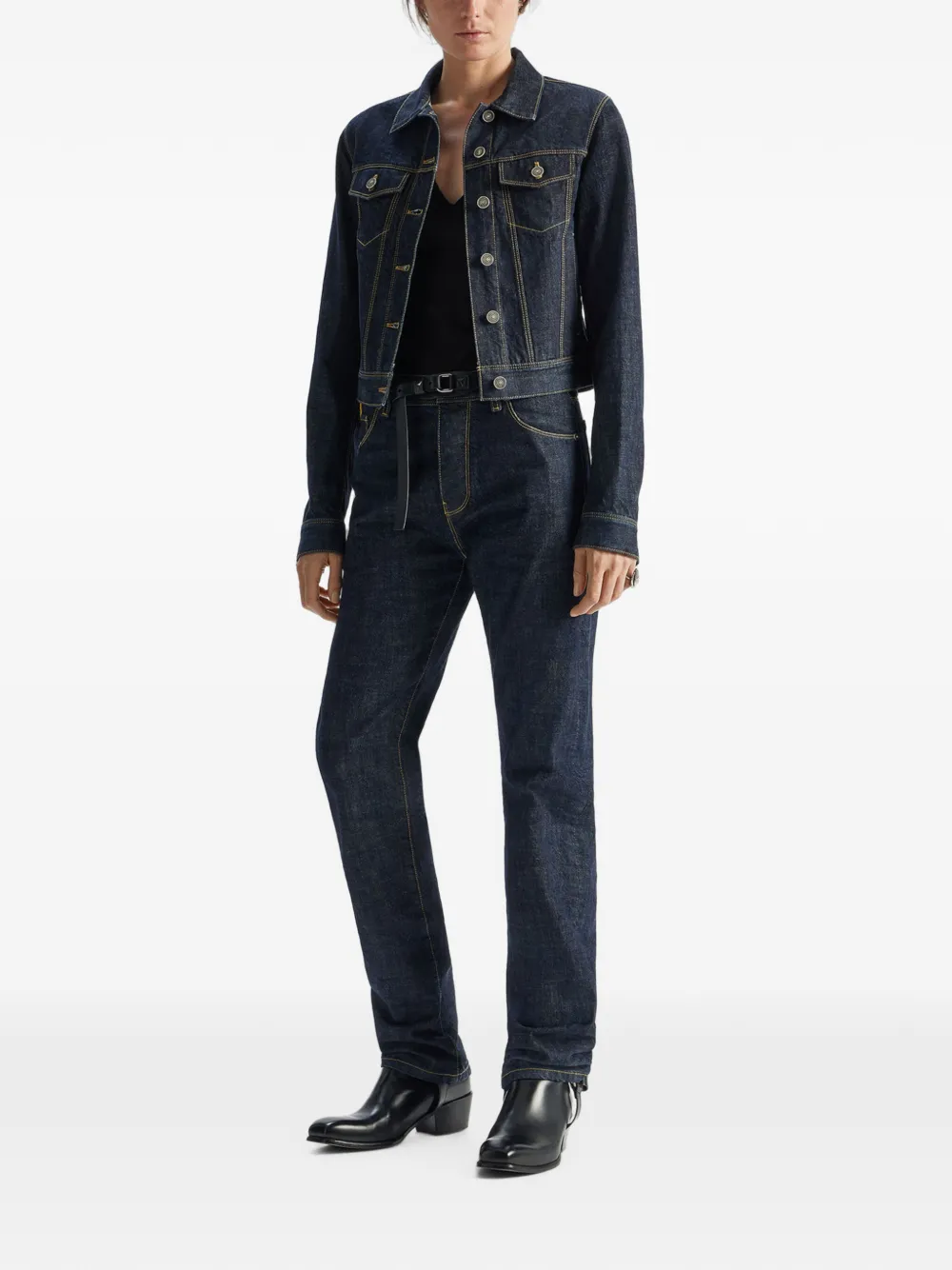 FENDI Spijkerjack met logopatch Blauw