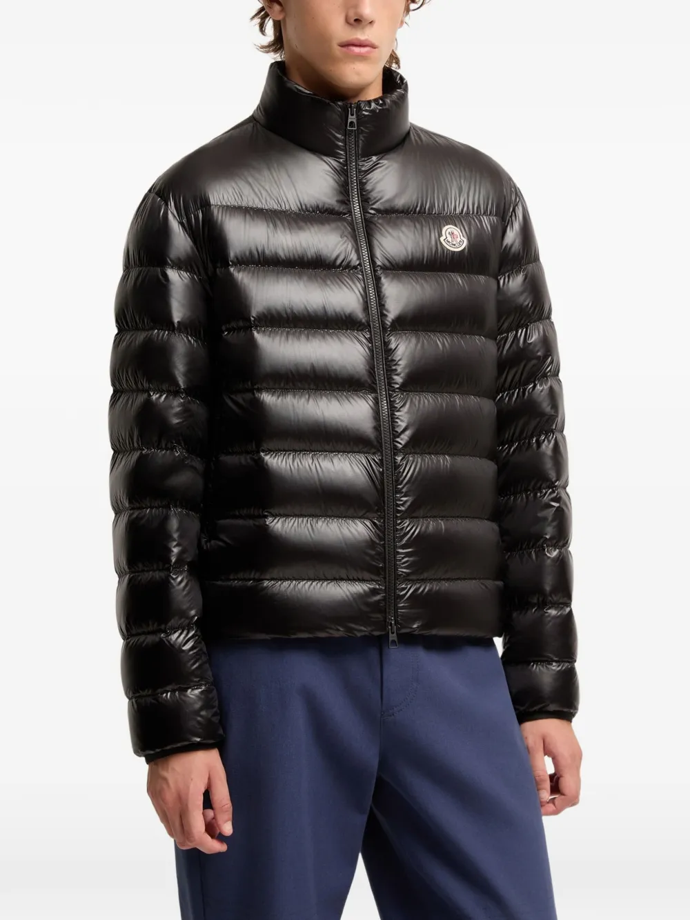 Moncler Sergesta gewatteerd jack met logopatch Zwart