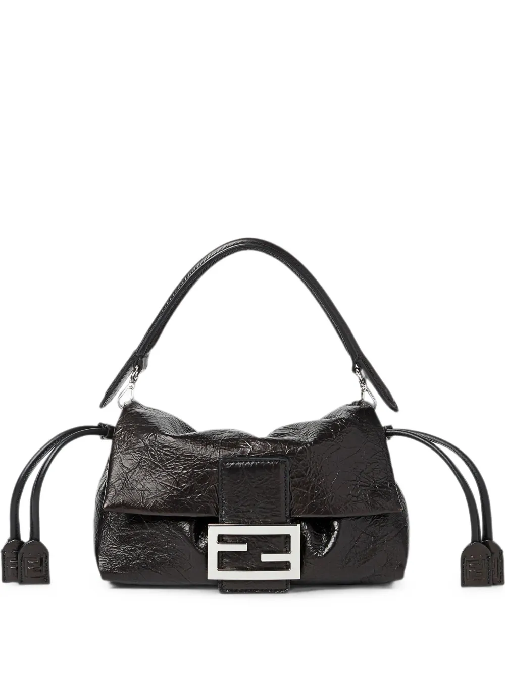 FENDI Baguette® soft small black crackled-leather mini bag - Nero