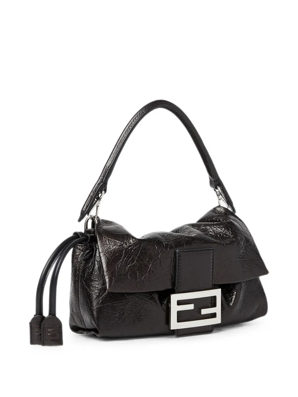 FENDI Baguette zachte leren mini-tas met gebarsten effect Zwart