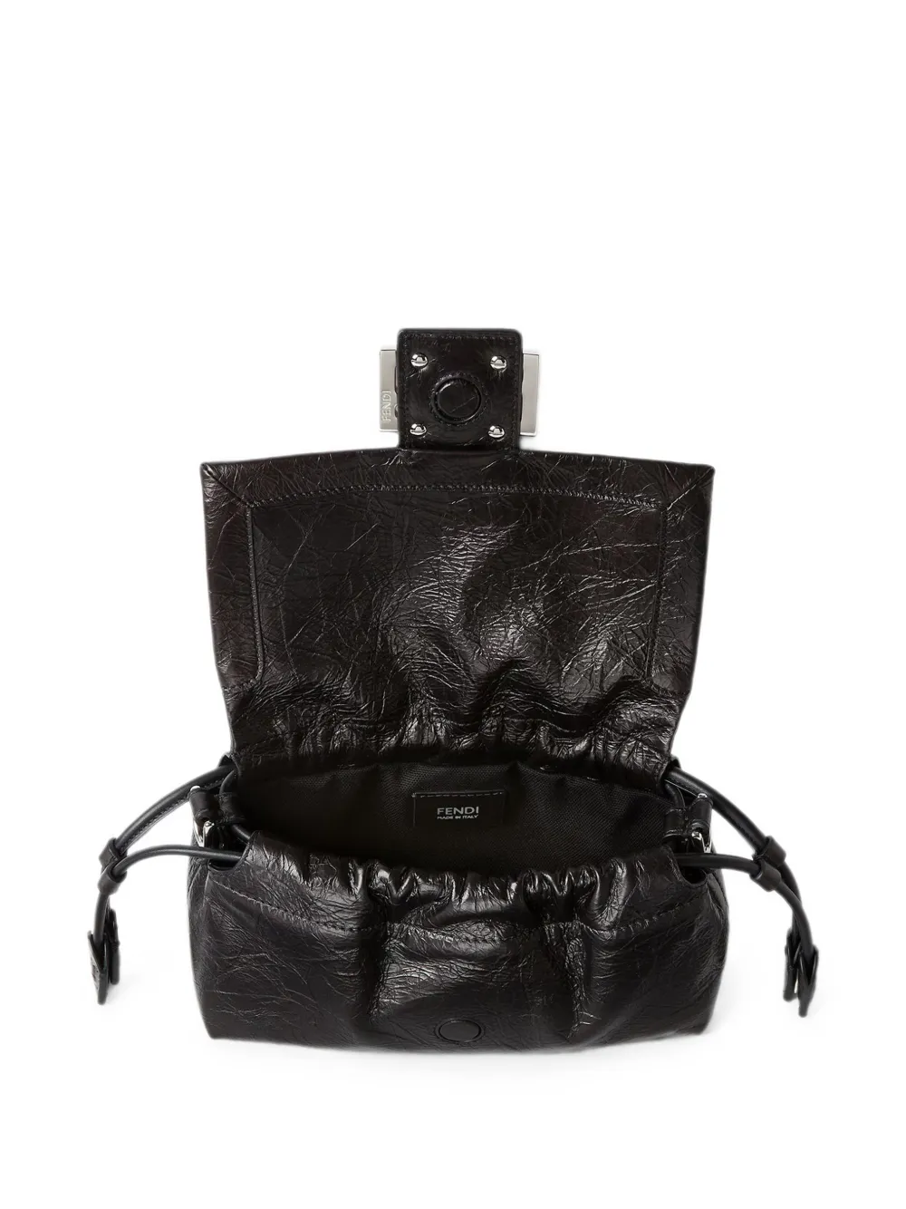 FENDI Baguette zachte leren mini-tas met gebarsten effect Zwart