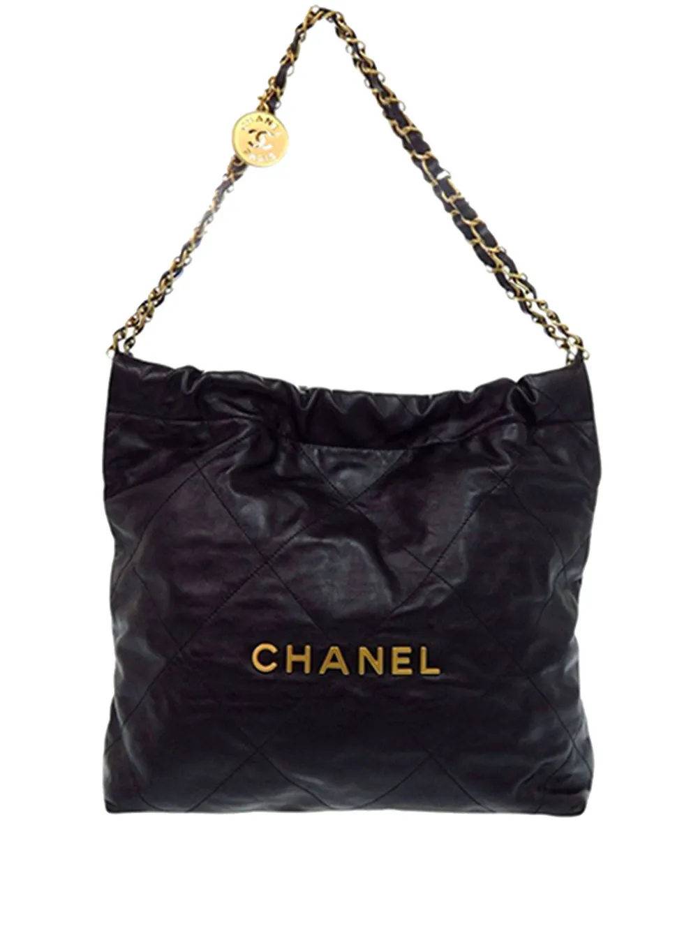 CHANEL Pre-Owned Borsa tote piccola 22 in pelle di vitello trapuntata lucida 2021-2024 - Nero
