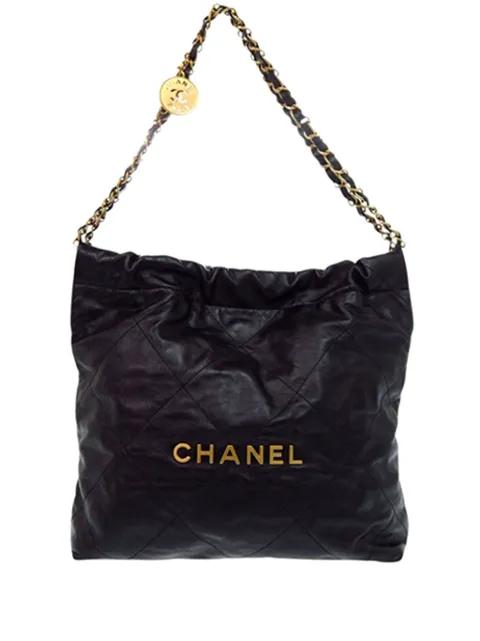 CHANEL Pre-Owned tote 22 pequeña de piel de becerro brillante capitonada 2021-2026