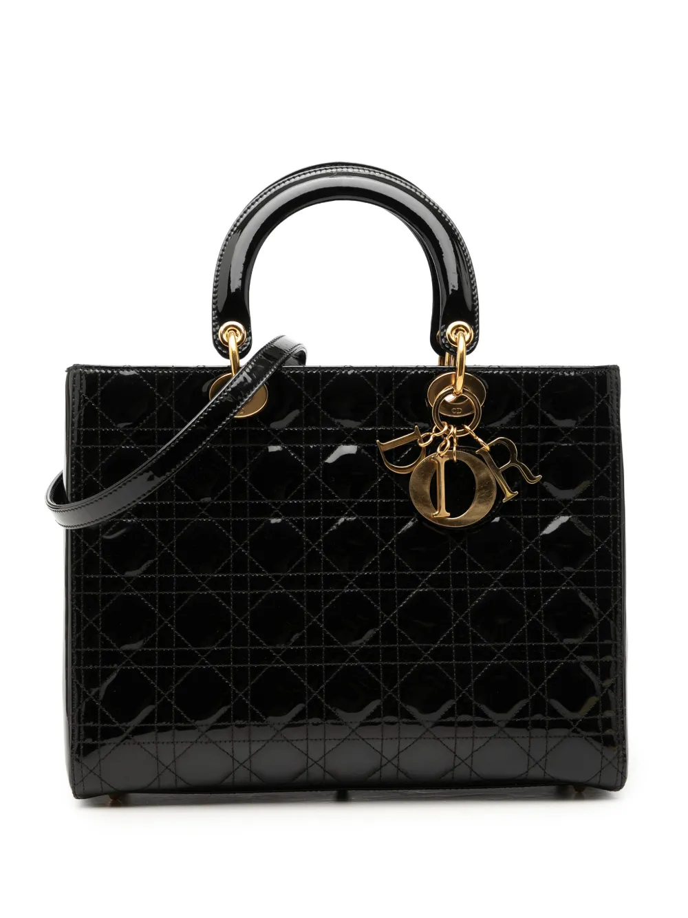 Christian Dior Pre-Owned 2009 Large Patent Cannage Lady Dior satchel - Black