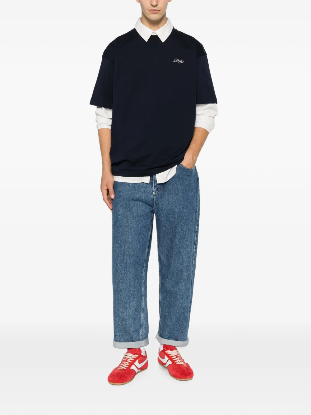Drôle De Monsieur Bellissima T-shirt met geborduurd logo Blauw