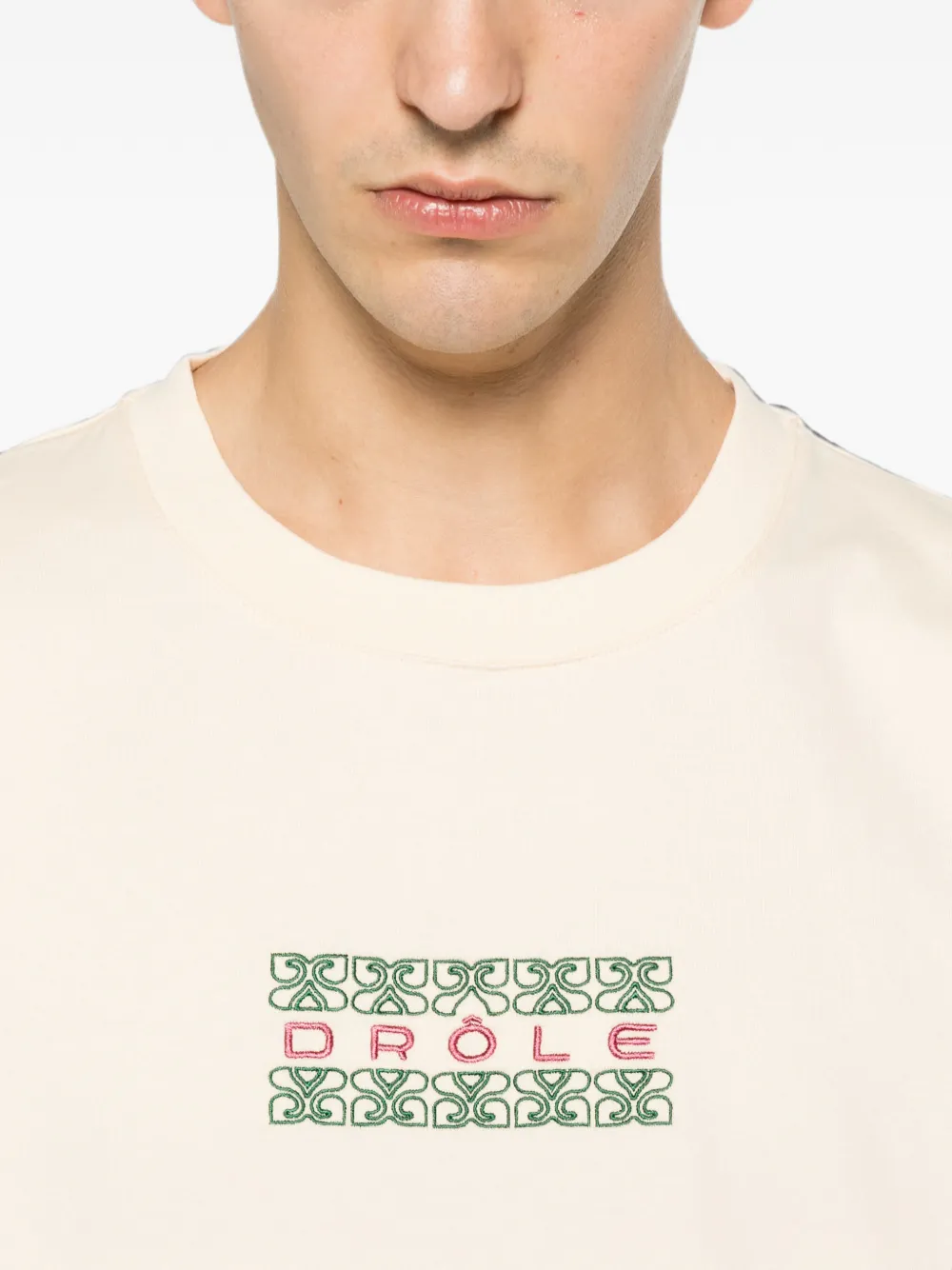 Drôle De Monsieur T-shirt met geborduurd logo Beige