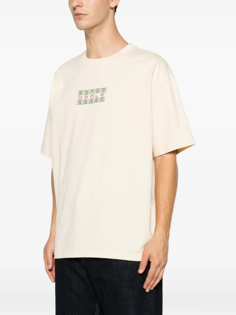 Drôle De Monsieur T-shirt met geborduurd logo Beige